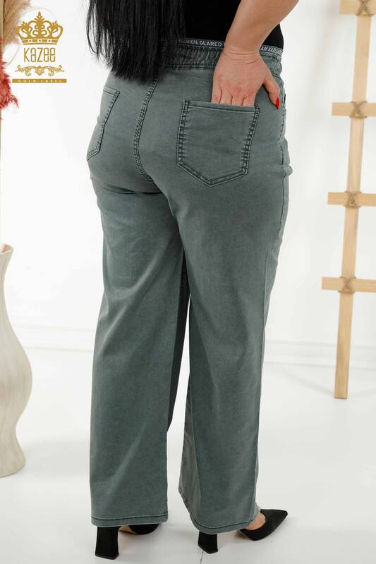 Pantaloni en-gros damă cu talie elastică kaki - 3672 | KAZEE