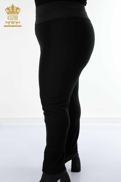 Pantaloni de damă cu ridicata negri cu talie elastică - 3376 | KAZEE - Thumbnail