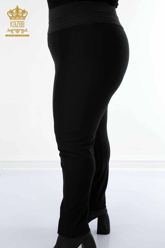 Pantaloni de damă cu ridicata negri cu talie elastică - 3376 | KAZEE