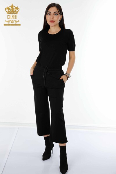Pantaloni de damă cu ridicata negri cu talie elastică - 3458 | KAZEE - Thumbnail