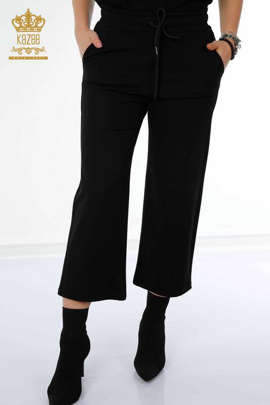 Pantaloni de damă cu ridicata negri cu talie elastică - 3458 | KAZEE
