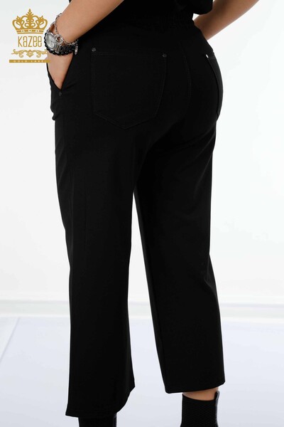 Pantaloni de damă cu ridicata negri cu talie elastică - 3458 | KAZEE - Thumbnail