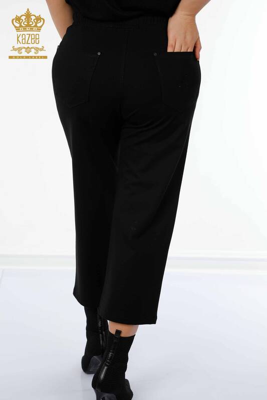 Pantaloni de damă cu ridicata negri cu talie elastică - 3458 | KAZEE