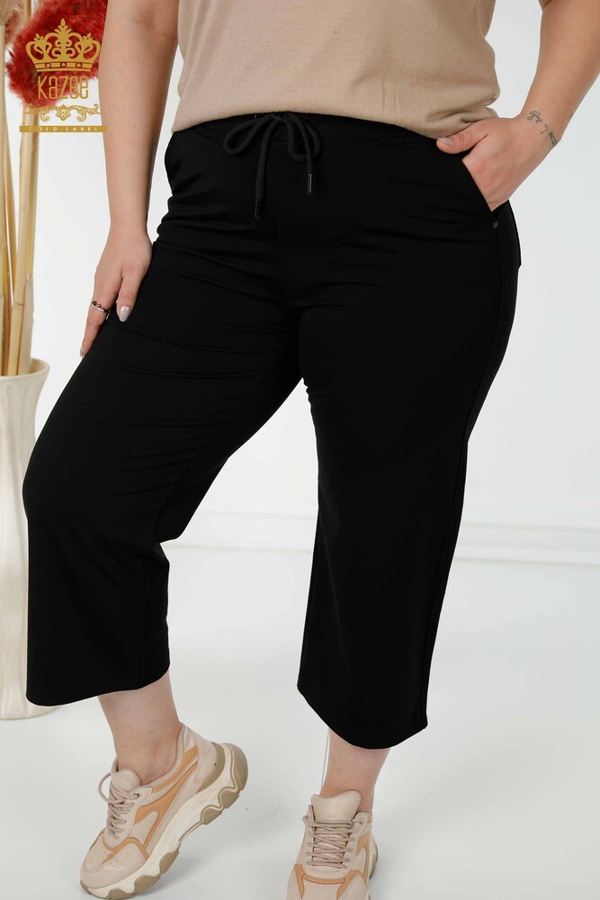 Pantaloni en-gros de damă negri cu talie elastică - 3466 | KAZEE - 2