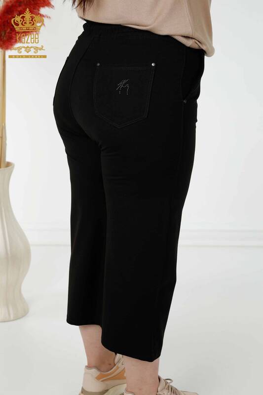 Pantaloni en-gros de damă negri cu talie elastică - 3466 | KAZEE