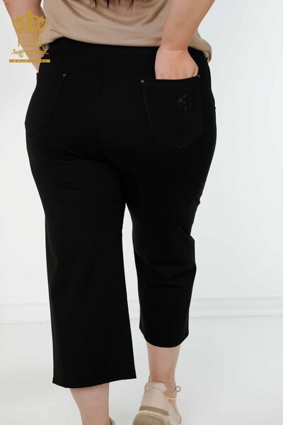 Pantaloni en-gros de damă negri cu talie elastică - 3466 | KAZEE - Thumbnail