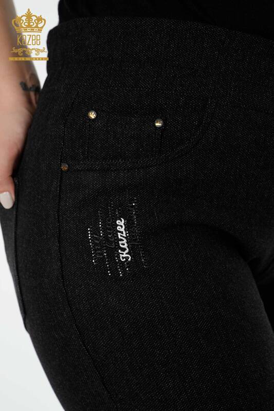 Pantaloni en-gros de damă negri cu talie elastică - 3650 | KAZEE