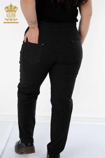 Pantaloni en-gros de damă negri cu talie elastică - 3650 | KAZEE - Thumbnail