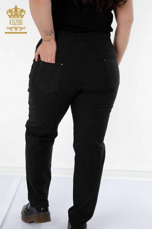 Pantaloni en-gros de damă negri cu talie elastică - 3650 | KAZEE