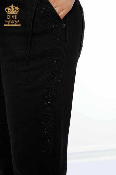 Pantaloni de damă cu ridicata negri cu talie elastică - 3651 | KAZEE - Thumbnail