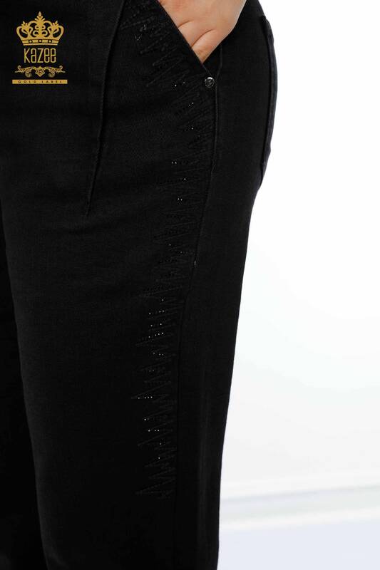 Pantaloni de damă cu ridicata negri cu talie elastică - 3651 | KAZEE