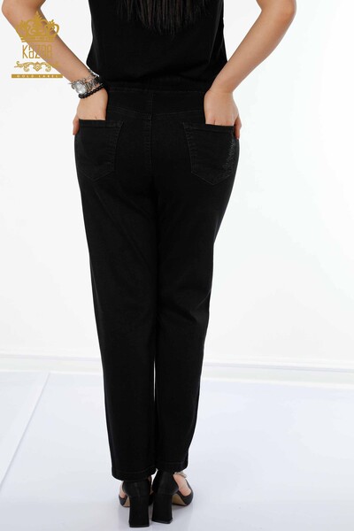 Pantaloni de damă cu ridicata negri cu talie elastică - 3651 | KAZEE - Thumbnail