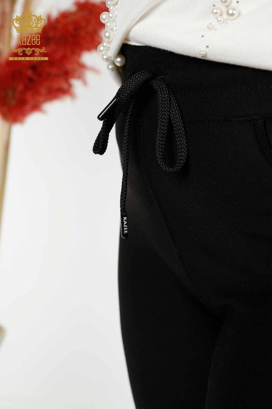 Pantaloni de damă cu ridicata negri cu talie elastică - 3657 | KAZEE