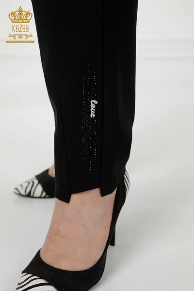 Pantaloni de damă cu ridicata negri cu talie elastică - 3657 | KAZEE - Thumbnail