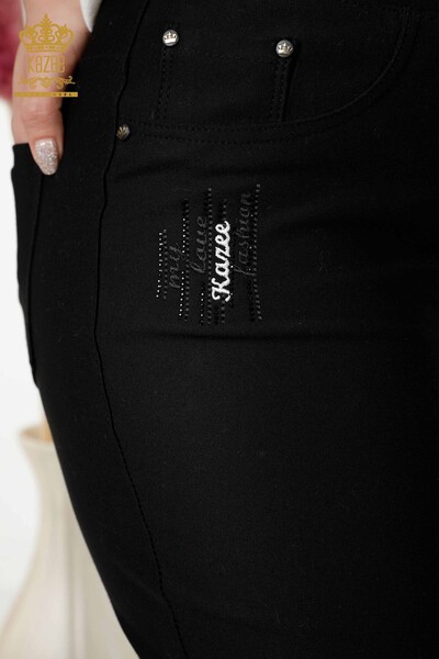 Pantaloni de damă cu ridicata negri cu talie elastică - 3657 | KAZEE - Thumbnail