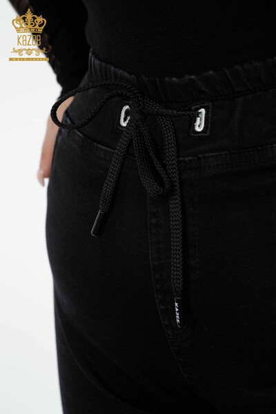 Pantaloni en-gros de damă negri cu talie elastică - 3660 | KAZEE - Thumbnail