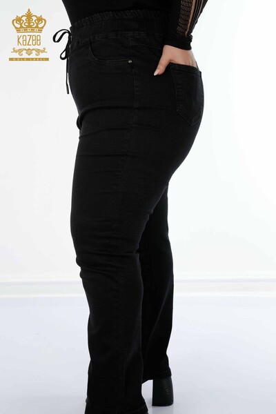 Pantaloni en-gros de damă negri cu talie elastică - 3660 | KAZEE - Thumbnail