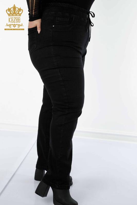 Pantaloni en-gros de damă negri cu talie elastică - 3660 | KAZEE