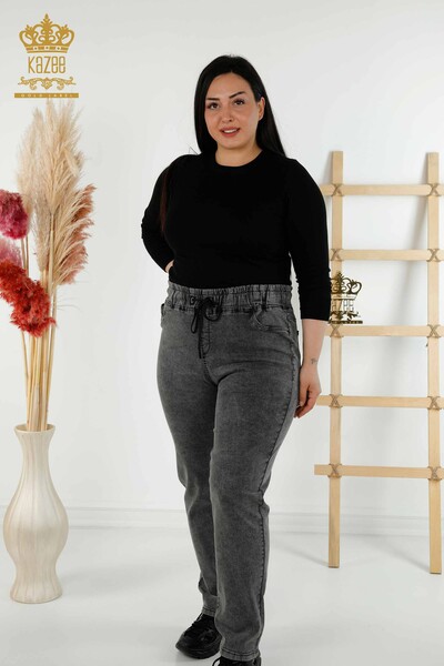 Pantaloni de damă cu ridicata negri cu talie elastică - 3699 | KAZEE - Thumbnail