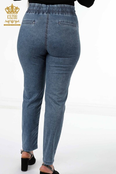 Pantaloni en-gros de damă cu talie elastică și buzunare brodate cu piatră - 3540 | KAZEE - Thumbnail