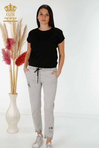 Pantaloni en-gros de damă cu talie elastică gri - 3500 | KAZEE - Thumbnail