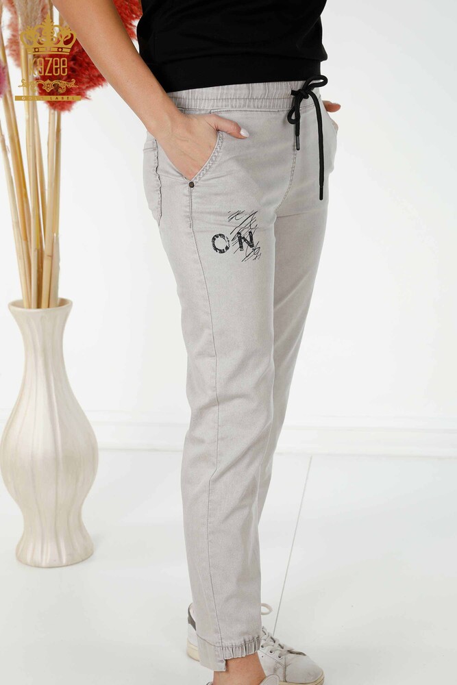 Pantaloni en-gros de damă cu talie elastică gri - 3500 | KAZEE - 2