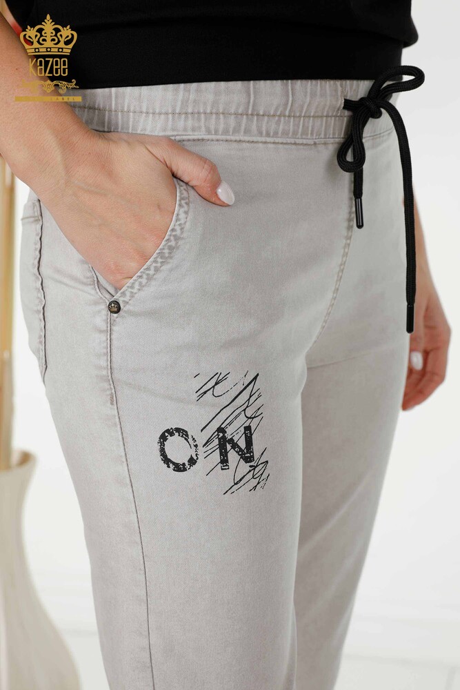 Pantaloni en-gros de damă cu talie elastică gri - 3500 | KAZEE - 3