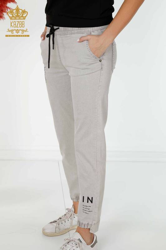 Pantaloni en-gros de damă cu talie elastică gri - 3500 | KAZEE