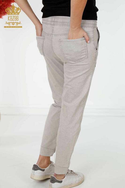 Pantaloni en-gros de damă cu talie elastică gri - 3500 | KAZEE
