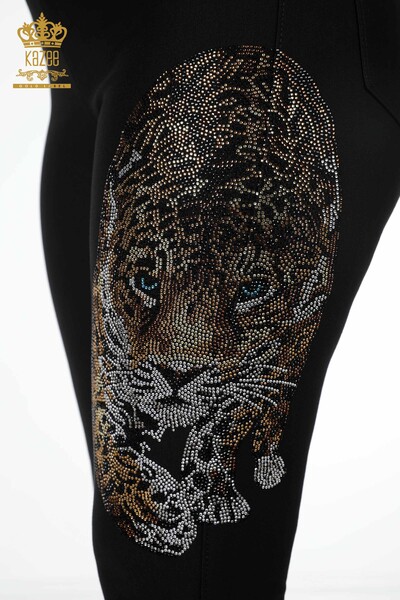 Pantaloni en-gros de damă cu detaliu tigru și broderie cu piatră - 3393 | KAZEE - Thumbnail