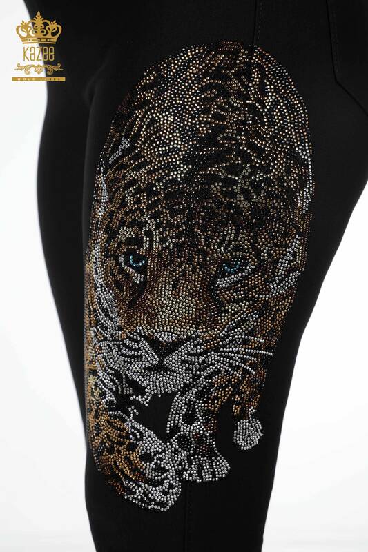 Pantaloni en-gros de damă cu detaliu tigru și broderie cu piatră - 3393 | KAZEE