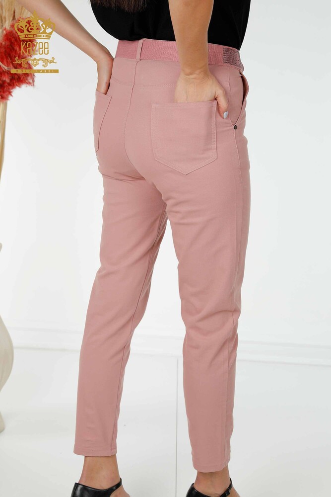 Blugi de dama en-gros cu curea si buzunare, Dusty Rose - 3498 | KAZEE - 6