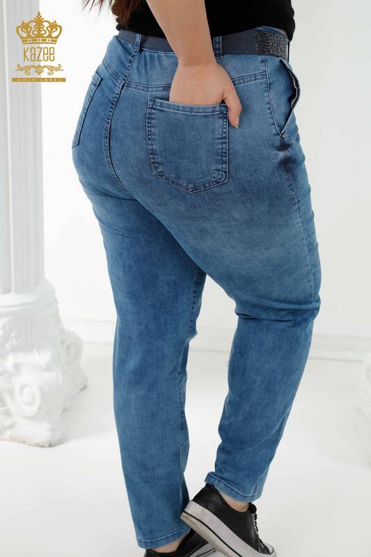 Pantaloni de blugi de damă cu ridicata albastru cu buzunare - 3686 | KAZEE