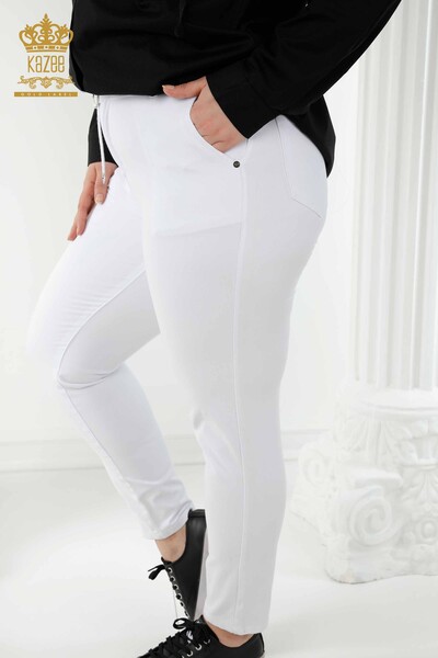 Pantaloni de blugi dama cu ridicata albi cu centura - 3468 | KAZEE - 5