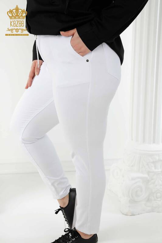 Pantaloni de blugi dama cu ridicata albi cu centura - 3468 | KAZEE