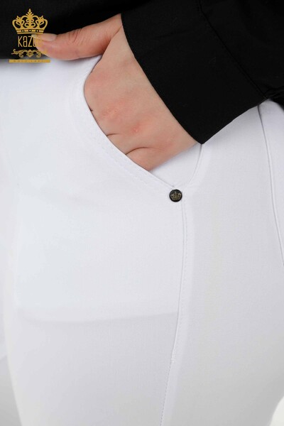 Pantaloni de blugi dama cu ridicata albi cu centura - 3468 | KAZEE - Thumbnail