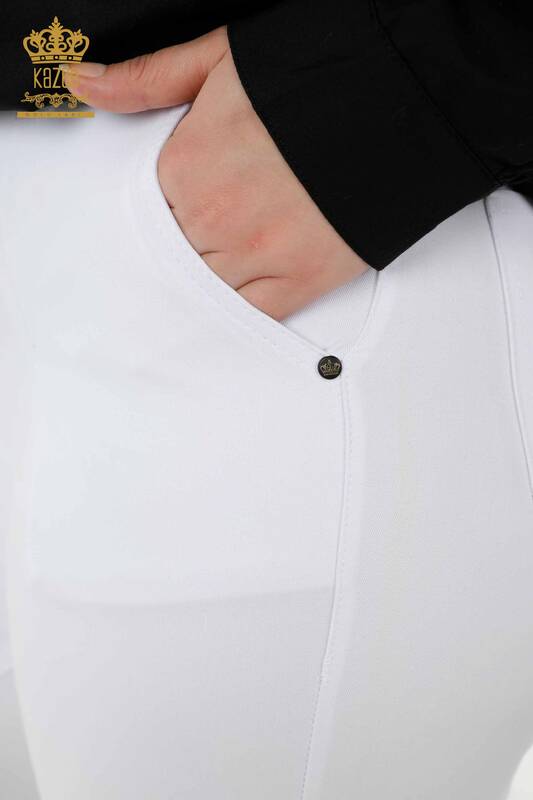 Pantaloni de blugi dama cu ridicata albi cu centura - 3468 | KAZEE
