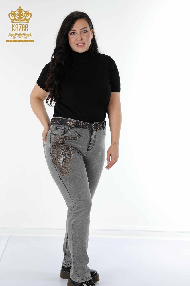 Blugi de damă cu ridicata Pantaloni cu model tigru gri - 3465 | KAZEE - 1