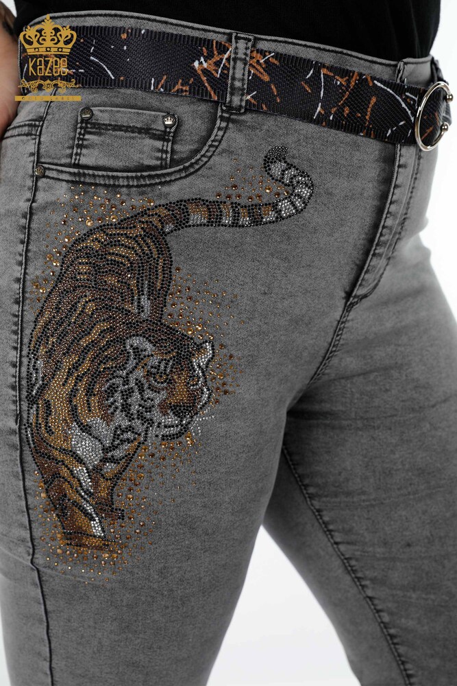 Blugi de damă cu ridicata Pantaloni cu model tigru gri - 3465 | KAZEE - 3