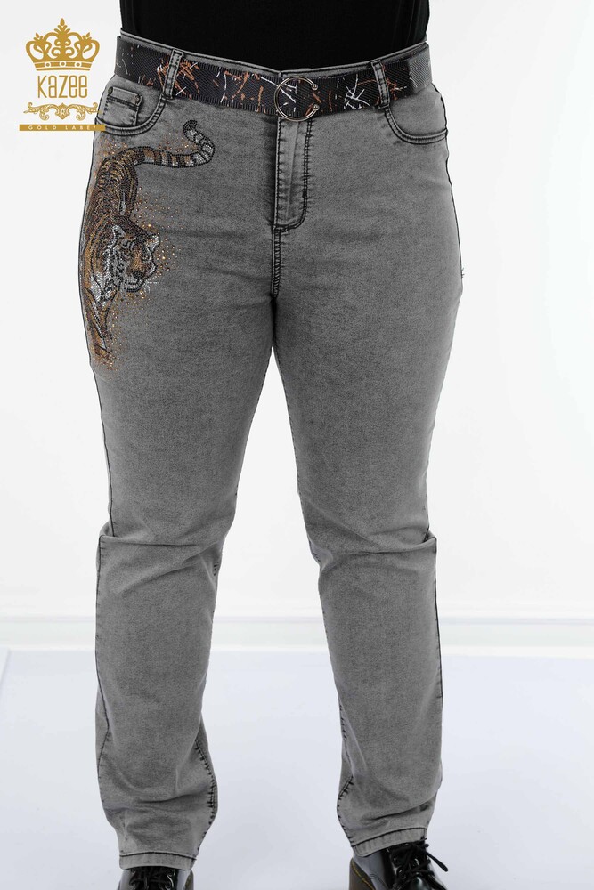 Blugi de damă cu ridicata Pantaloni cu model tigru gri - 3465 | KAZEE - 7