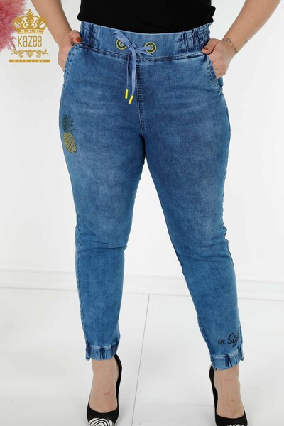 Pantaloni de blugi de damă cu ridicata albastru cu model ananas - 3692 | KAZEE - Thumbnail