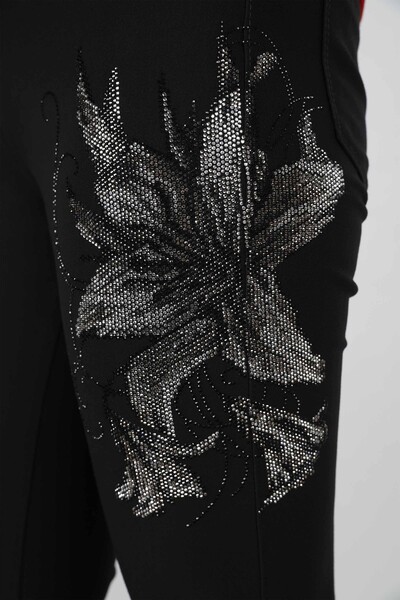 Pantaloni de damă cu ridicata cu model de flori, brodate cu piatră - 3347 | KAZEE - Thumbnail