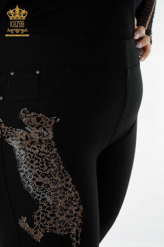 Pantaloni de damă cu ridicata cu model tigru negru - 3646 | KAZEE
