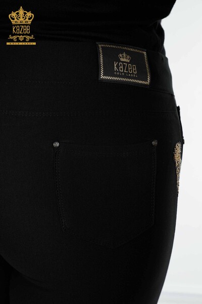 Pantaloni de damă cu ridicata cu model tigru negru - 3646 | KAZEE - Thumbnail