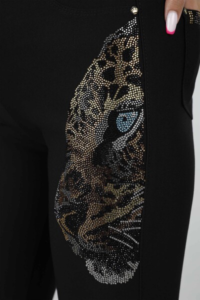 Pantaloni de damă cu ridicata cu model leopard brodat cu piatră - 3470 | KAZEE - Thumbnail