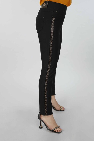 Pantaloni de damă cu ridicata cu broderie din piatră de cristal cu model leopard - 3385 | Kazee - Thumbnail