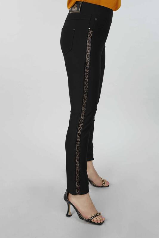 Pantaloni de damă cu ridicata cu broderie din piatră de cristal cu model leopard - 3385 | Kazee