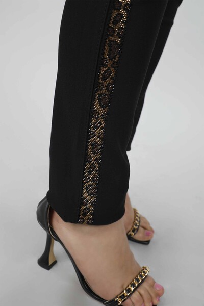 Pantaloni de damă cu ridicata cu broderie din piatră de cristal cu model leopard - 3385 | Kazee - Thumbnail