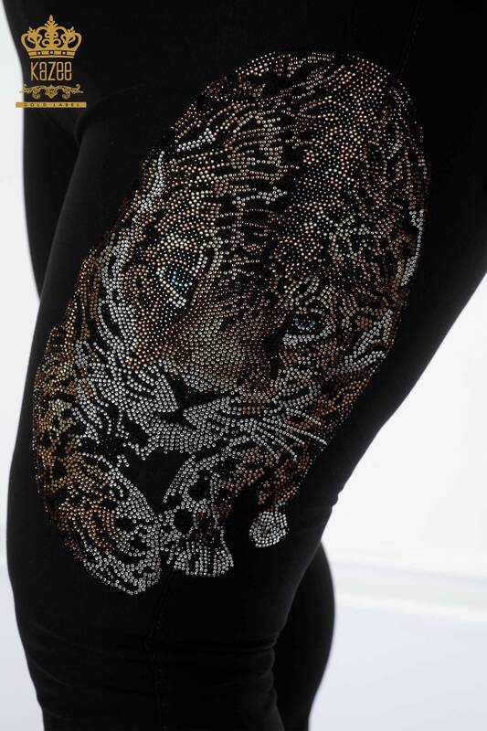 Cu ridicata Pantaloni de damă cu jambiere cu model leopard negru - 3648 | KAZEE