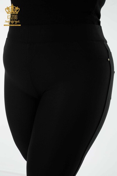 Pantaloni de damă cu ridicata cu detaliu din tul negru - 3578 | KAZEE - Thumbnail